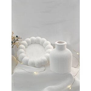 Dekoratif Organizer Takı  Mum Biblo Tabağı  Beton Saksı    Set