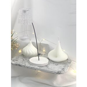 Dekoratif Mermer Desen Büyük Organizer Tabak İkili Soyut Soya Mum Tütsülük Set