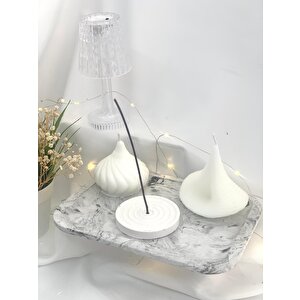 Dekoratif Mermer Desen Büyük Organizer Tabak İkili Soyut Soya Mum Tütsülük Set