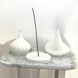 Dekoratif Mermer Desen Büyük Organizer Tabak İkili Soyut Soya Mum Tütsülük Set