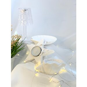 Dekoratif Üçlü İstiridye Organizer Tabak Deniz Kabuğu Soya Mum Yıldız Desen Tealight Set