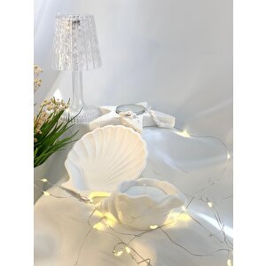 Dekoratif Üçlü İstiridye Organizer Tabak Deniz Kabuğu Soya Mum Yıldız Desen Tealight Set