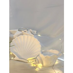 Dekoratif Üçlü İstiridye Organizer Tabak Deniz Kabuğu Soya Mum Yıldız Desen Tealight Set