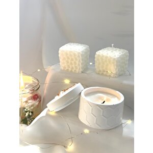 Dekoratif Beton Arı Petek Desen Organizer Kase   İkili Petek Soya Mum Set