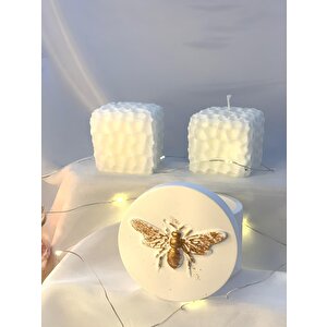 Dekoratif Beton Arı Petek Desen Organizer Kase   İkili Petek Soya Mum Set