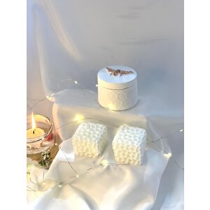 Dekoratif Beton Arı Petek Desen Organizer Kase   İkili Petek Soya Mum Set