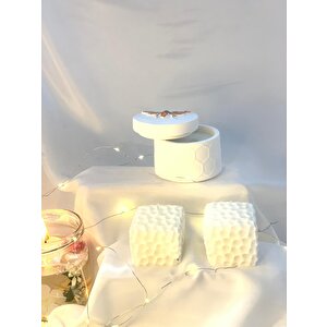 Dekoratif Beton Arı Petek Desen Organizer Kase   İkili Petek Soya Mum Set