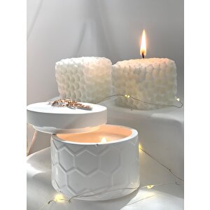 Dekoratif Beton Arı Petek Desen Organizer Kase   İkili Petek Soya Mum Set