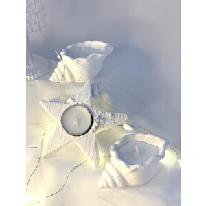 Dekoratif Beton Deniz Kabuğu Soya Mum  Yıldız Desen Tealight Set