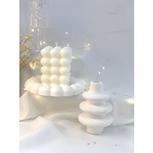 Dekoratif Bubble Soya Mum Organizer Takı Tabağı Beton Vazo Set