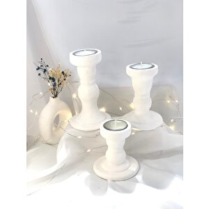 Dekoratif Üçlü Beton Sütun Şamdan  Tealight Set