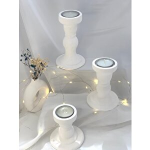 Dekoratif Üçlü Beton Sütun Şamdan  Tealight Set