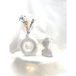 Dekoratif Beton Çiçekli Kız Biblo   Vazo Set