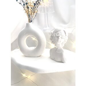 Dekoratif Beton Çiçekli Kız Biblo   Vazo Set