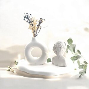 Dekoratif Beton Çiçekli Kız Biblo   Vazo Set