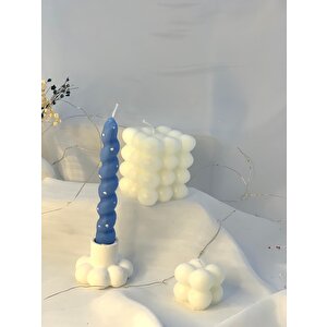 Dekoratif İkili Bubble Soya Mum Boncuk Şamdan Ve Burgu Şamdan Mumu  Set