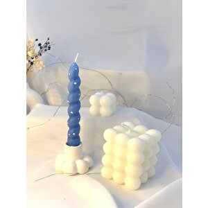 Dekoratif İkili Bubble Soya Mum Boncuk Şamdan Ve Burgu Şamdan Mumu  Set