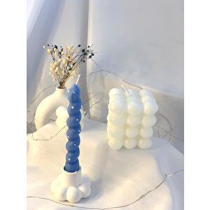 Dekoratif İkili Bubble Soya Mum Boncuk Şamdan Ve Burgu Şamdan Mumu  Set