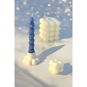 Dekoratif İkili Bubble Soya Mum Boncuk Şamdan Ve Burgu Şamdan Mumu  Set