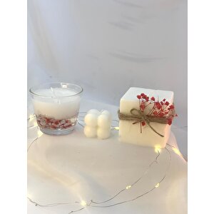 Dekoratif Cam Kase Jel Soya Mum Küçük Bubble Mum Kırmızı Çiçekli Küp Soya Mum Set