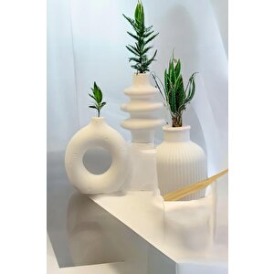 Dekoratif Beton Üçlü Vazo Seti   Set