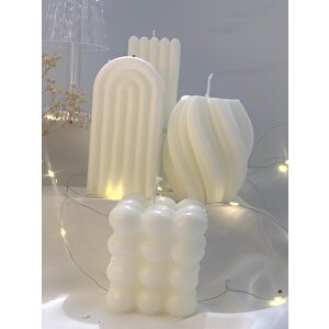 Dekoratif Dörtlü Burgu Gökkuşağı  Sütun Büyük Bubble Soya Mum Set