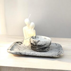 Dekoratif Mermer Desen Organizer Tabak Beton Saksı Kase  Sarılan Sevgili Soya Mum Set