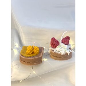 Dekoratif İkili Krema Ve Ballı Ekmek  Soya Mum Set