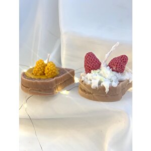 Dekoratif İkili Krema Ve Ballı Ekmek  Soya Mum Set