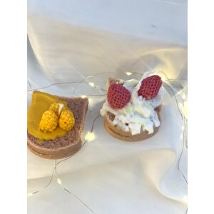 Dekoratif İkili Krema Ve Ballı Ekmek  Soya Mum Set