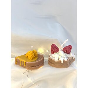 Dekoratif İkili Krema Ve Ballı Ekmek  Soya Mum Set