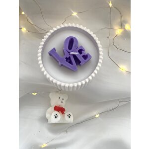 Dekoratif Beton Dekoratif Tabak Love Soya Mum  Sevimli Ayıcık Soya Mum Set