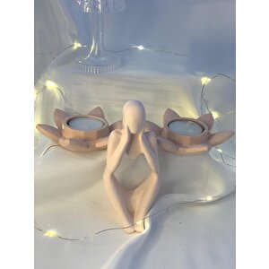 Dekoratif İkili Nilüfer Tealight  Soyut Düşünen Adam Biblo Set