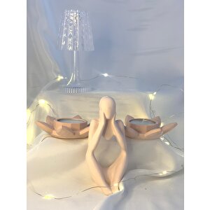 Dekoratif İkili Nilüfer Tealight  Soyut Düşünen Adam Biblo Set