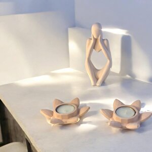 Dekoratif İkili Nilüfer Tealight  Soyut Düşünen Adam Biblo Set