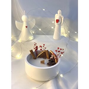 Dekoratif Beton Kase Aromaterapi  Melek Soya Mum Kalp Tutan Melek Biblo Obje Set