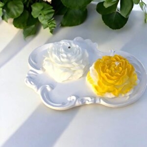 Dekoratif Beton Organizer Tabak  Ikili Şakayık Soya Mum Set