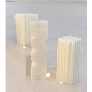 Dekoratif Üçlü Soyut Desen Soya Mum   Set