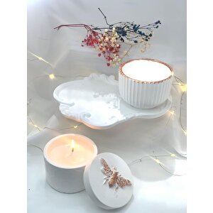 Organizer Tabak Beton Kapaklı Petek Desen Kase Soya Mum Beton Organizer Kase Set