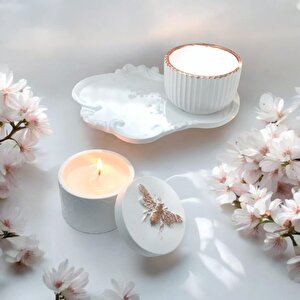 Organizer Tabak Beton Kapaklı Petek Desen Kase Soya Mum Beton Organizer Kase Set