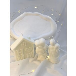 Dekoratif Dalga Desen Organizer Tabak Sarılan Sevgili Home  Kalpler Soya Mum Set