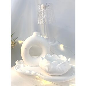 Dekoratif Beton Organizer Tabak Vaoz Lotus Soya Mum Set