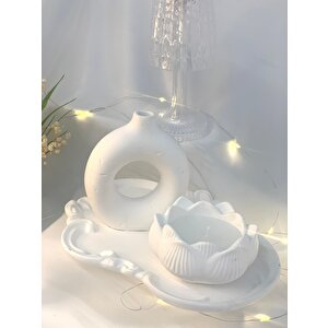 Dekoratif Beton Organizer Tabak Vaoz Lotus Soya Mum Set