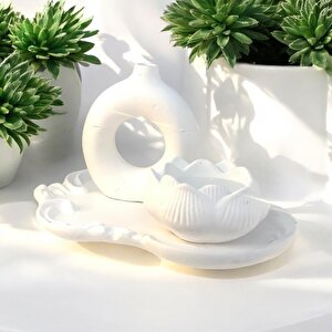 Dekoratif Beton Organizer Tabak Vaoz Lotus Soya Mum Set