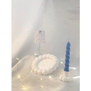 Dekoratif Organizer Takı Tabağı-boncuk Şamdan Mavi Burgu Soya Mum Set