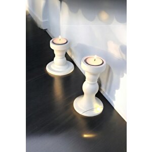 Dekoratif 2'li Beton Sütun Şamdan  Tealight Set