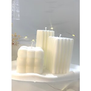 Dekoratif Organizer Tabak  Üçlü Sütun Puf Kare Soya Mum Set