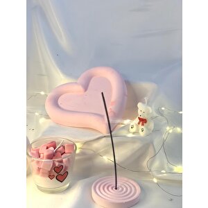 Dekoratif Cam Kase Kalpler Soya Mum Pembe Kalp Organizer Tabak Sevimli Ayıcık Mum Tütsülük Set