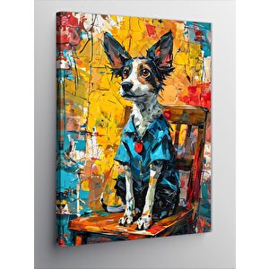 Kanvas Tablo Mavi Gömlekli Köpek 100x140 cm