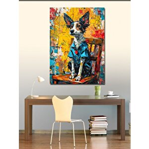 Kanvas Tablo Mavi Gömlekli Köpek 100x140 cm